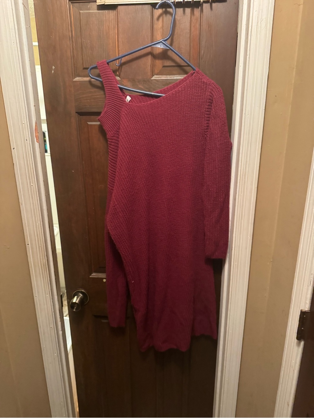 Women’s XL Rib Knit One-Shoulder Sweater Dress in Burgundy